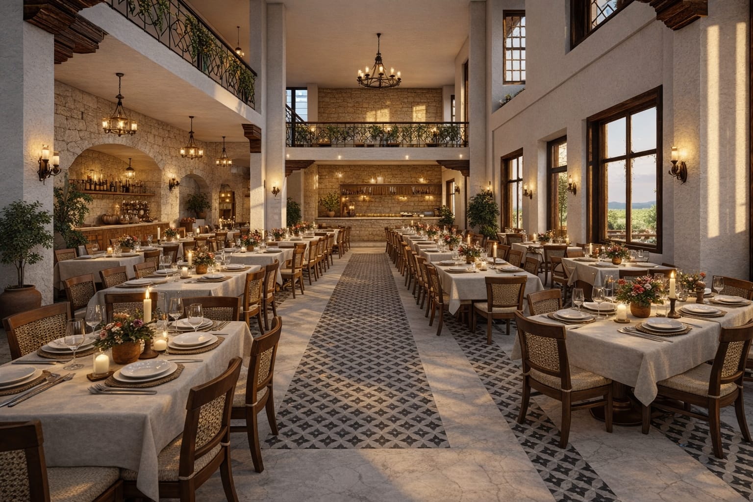 Akşamüstü avlusunda mum ışıkları ve begonvillerle sıcak atmosfer